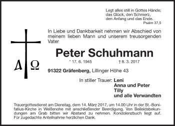 Traueranzeige von Peter Schuhmann von Nordbayerische Nachrichten Forchheim Lokal