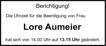 Traueranzeige von Lore Aumeier von Nordbayerische Nachrichten Herzogenaurach Lokal