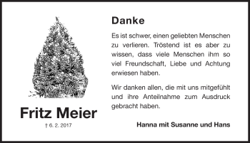 Traueranzeige von Fritz Meier von Fürther Nachrichten Lokal