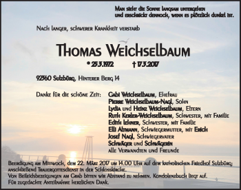 Traueranzeige von Thomas Weichselbaum von Neumarkter Nachrichten Lokal