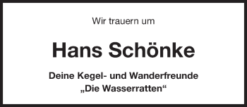 Traueranzeige von Hans Schönke von Erlanger Nachrichten Lokal