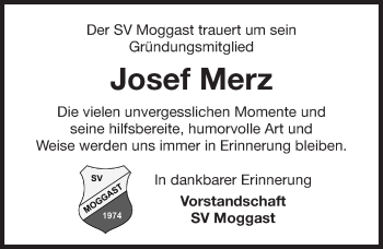 Traueranzeige von Josef Merz von Nordbayerische Nachrichten Forchheim Lokal