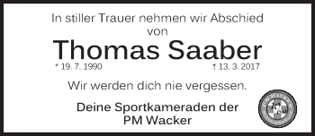 Traueranzeige von Thomas Saaber von Fürther Nachrichten Lokal