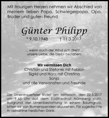 Traueranzeige von Günter Philipp von Gesamtausgabe Nürnberger Nachrichten/ Nürnberger Ztg.