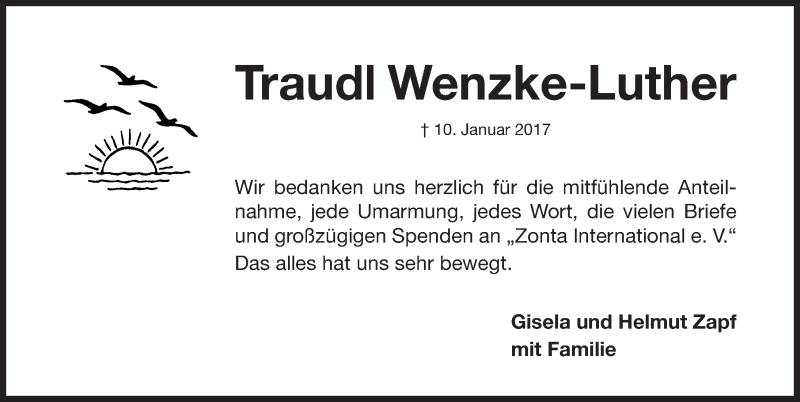  Traueranzeige für Traudl Wenzke-Luther vom 04.03.2017 aus Gesamtausgabe Nürnberger Nachrichten/ Nürnberger Ztg.