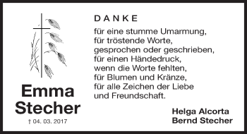 Traueranzeige von Emma Stecher von Roth-Hilpoltsteiner Volkszeitung Lokal