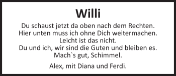 Traueranzeige von Willi  von Erlanger Nachrichten Lokal