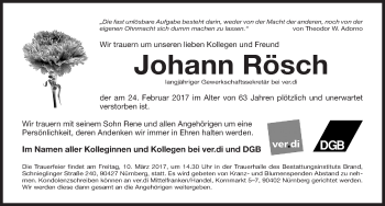 Traueranzeige von Johann Rösch von Gesamtausgabe Nürnberger Nachrichten/ Nürnberger Ztg.