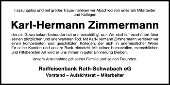 Traueranzeige von Karl-Hermann Zimmermann von Schwabach
