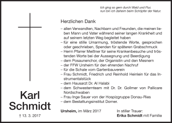 Traueranzeige von Karl Schmidt von Altmühl-Bote Lokal