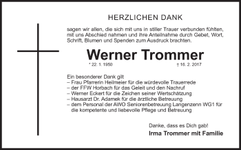 Traueranzeige von Werner Trommer von Fürther Nachrichten Lokal