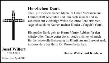 Traueranzeige von Josef Willert von Nordbayerische Nachrichten Herzogenaurach Lokal