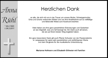 Traueranzeige von Anna Rühl von Gesamtausgabe Nürnberger Nachrichten/ Nürnberger Ztg.