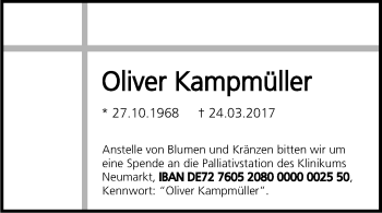 Traueranzeige von Oliver Kampmüller von Neumarkter Nachrichten Lokal
