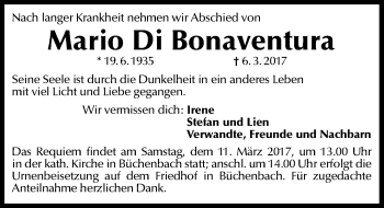 Traueranzeige von Mario Di Bonaventura von Schwabach