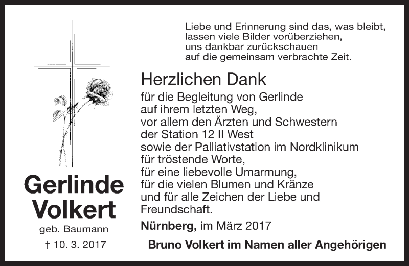  Traueranzeige für Gerlinde Volkert vom 29.03.2017 aus Gesamtausgabe Nürnberger Nachrichten/ Nürnberger Ztg.