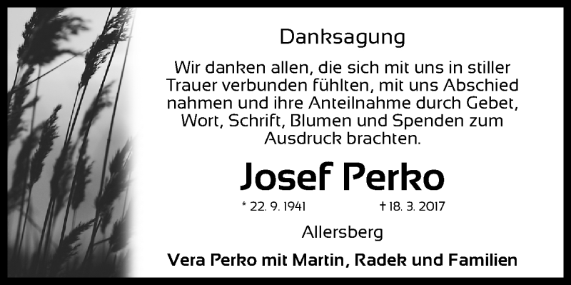  Traueranzeige für Josef Perko vom 01.04.2017 aus Roth-Hilpoltsteiner Volkszeitung Lokal