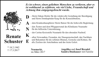 Traueranzeige von Renate Schuster von Neumarkter Nachrichten Lokal