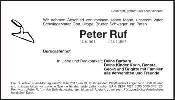Traueranzeige von Peter Ruf von Fürther Nachrichten Lokal