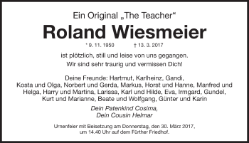 Traueranzeige von Roland Wiesmeier von Fürther Nachrichten Lokal