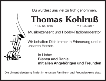 Traueranzeige von Thomas Kohlruß von Fürther Nachrichten Lokal