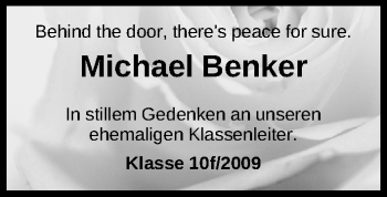Traueranzeige von Michael Benker von Gesamtausgabe Nürnberger Nachrichten/ Nürnberger Ztg.