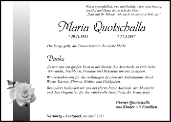 Traueranzeige von Maria Quotschalla von Nordbayerische Nachrichten Forchheim Lokal