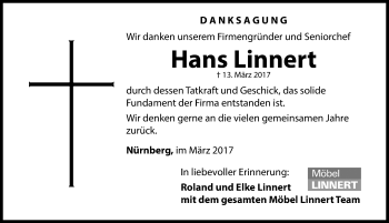 Traueranzeige von Hans Linnert von Gesamtausgabe Nürnberger Nachrichten/ Nürnberger Ztg.