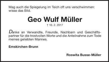 Traueranzeige von Geo Wulf Müller von Gesamtausgabe Nürnberger Nachrichten/ Nürnberger Ztg.