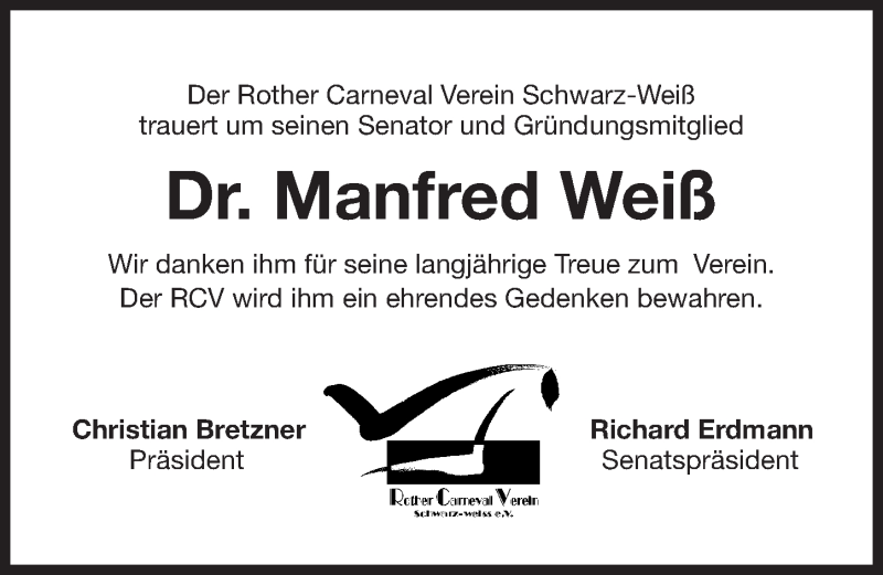  Traueranzeige für Manfred Weiß vom 15.03.2017 aus Roth-Hilpoltsteiner Volkszeitung Lokal