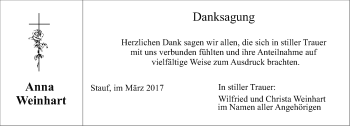 Traueranzeige von Anna Weinhart von Neumarkter Nachrichten Lokal