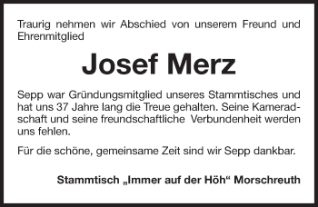Traueranzeige von Josef Merz von Nordbayerische Nachrichten Forchheim Lokal