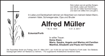 Traueranzeige von Alfred Müller von Erlanger Nachrichten Lokal