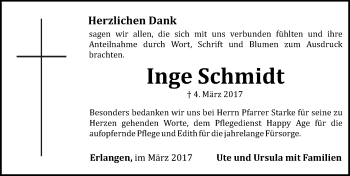 Traueranzeige von Inge Schmidt von Erlanger Nachrichten Lokal