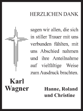 Traueranzeige von Karl Wagner von Gesamtausgabe Nürnberger Nachrichten/ Nürnberger Ztg.
