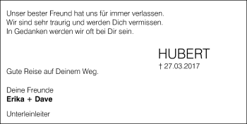 Traueranzeige von Hubert Müller von Nordbayerische Nachrichten Forchheim Lokal