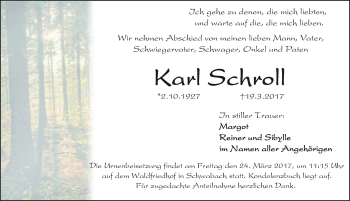Traueranzeige von Karl Schroll von Schwabach