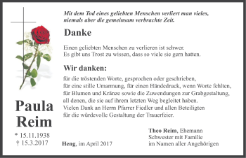 Traueranzeige von Paula Reim von Neumarkter Nachrichten Lokal