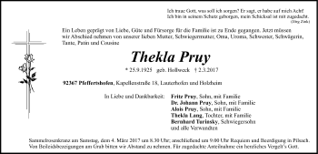 Traueranzeige von Thekla Pruy von Neumarkter Nachrichten Lokal