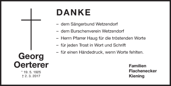 Traueranzeige von Georg Oerterer von Gesamtausgabe Nürnberger Nachrichten/ Nürnberger Ztg.
