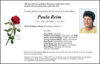 Traueranzeige von Paula Reim von Neumarkter Nachrichten Lokal