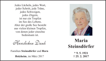 Traueranzeige von Maria Steinsdörfer von Neumarkter Nachrichten Lokal