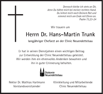 Traueranzeige von Hans-Martin Trunk von Gesamtausgabe Nürnberger Nachrichten/ Nürnberger Ztg.