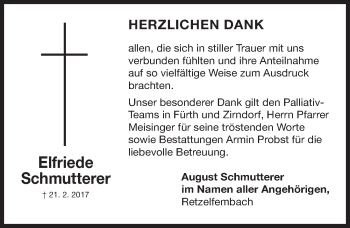 Traueranzeige von Elfriede Schmutterer von Fürther Nachrichten Lokal