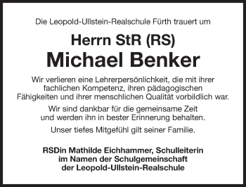 Traueranzeige von Michael Benker von Fürther Nachrichten Lokal