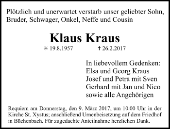 Traueranzeige von Klaus Kraus von Erlanger Nachrichten Lokal