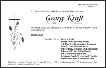 Traueranzeige von Georg Kraft von Erlanger Nachrichten Lokal
