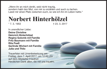 Traueranzeige von Norbert Hinterhölzel von Erlanger Nachrichten Lokal