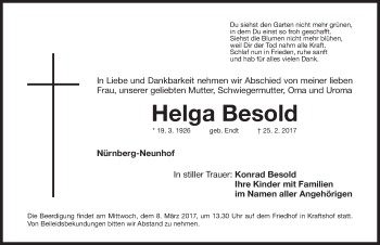 Traueranzeige von Helga Besold von Gesamtausgabe Nürnberger Nachrichten/ Nürnberger Ztg.
