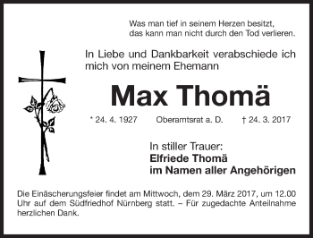 Traueranzeige von Max Thomä von Gesamtausgabe Nürnberger Nachrichten/ Nürnberger Ztg.